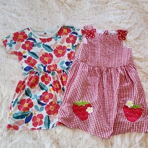 2 Girl's Summer Dresses Size 5, Strawberry Gingham And Floral.